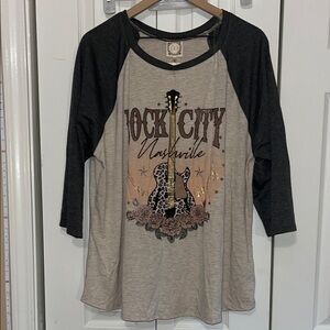 Rock City Nashville Graphic Long Sleeve Tee in Black and Cream